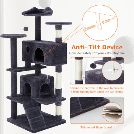 AuraModern™ Multi-Functional Cat Tree House – Luxury Wooden Cat Climbing Tower with Integrated Condo, Scratching Posts & Interactive Toys