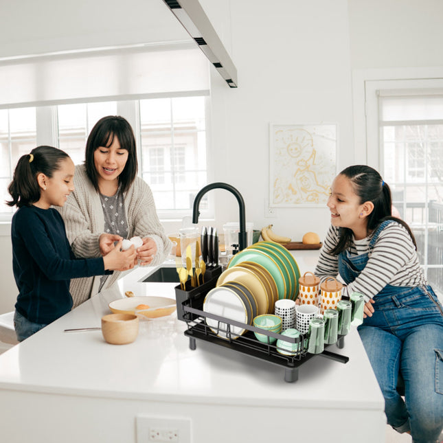 Compact Dish Drying Rack with Integrated Drainboard – Modern Kitchen Tableware Organizer & Utensil Hold