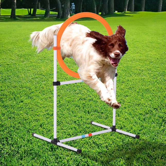 2-in-1 Dog Agility Training Set – Adjustable Jump Ring & Hurdle Bar – Portable Outdoor Obstacle Course for Small to Large Dogs