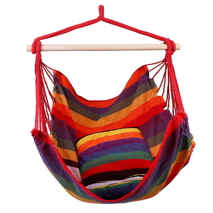 Premium Canvas Hammock Hanging Chair – Portable Swing Seat with Wooden Spreader Bar & 2 Pillows – 265lbs Capacity for Indoors & Outdoors