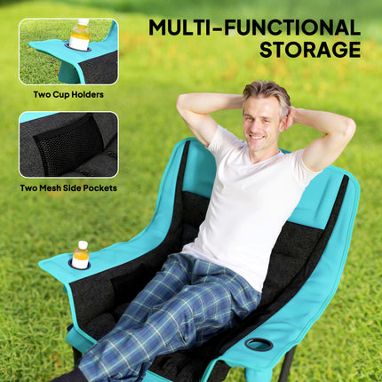 Forest Green Folding Camping Chair – Heavy-Duty Portable Outdoor Seat – With Side Pockets, Cup Holder & Carry Bag – Green & Black