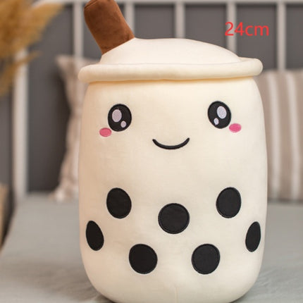 Cute Fruit Boba Tea Plush Pillow – Soft Strawberry Milk Tea Stuffed Toy – Kawaii Bubble Tea Cup Cushion for Kids & Teens (Pink/Brown)