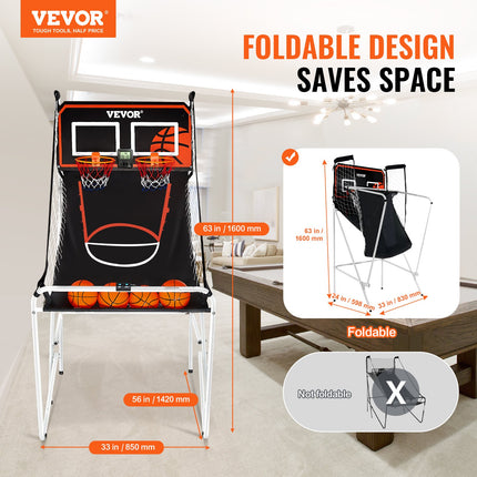 Foldable Dual Shot Basketball Arcade Game – 2-Player Indoor Basketball Hoop Set with LCD Electronic Scoreboard & 8 Game Modes – Includes 4 Balls