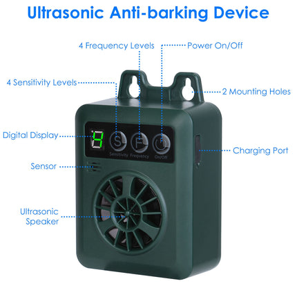 Ultrasonic Anti-Barking Device – 50ft Range Dog Bark Deterrent – 4 Frequency & Sensitivity Levels – Safe & Effective Indoor/Outdoor Bark Control for All Dog Sizes