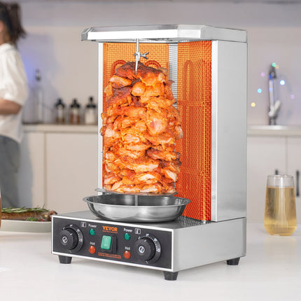 Electric Vertical Gyro Rotisserie Grill – 13lb Capacity Shawarma & Kebab Broiler for Home Kitchens & Parties