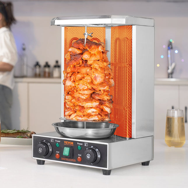 Electric Vertical Gyro Rotisserie Grill – 13lb Capacity Shawarma & Kebab Broiler for Home Kitchens & Parties