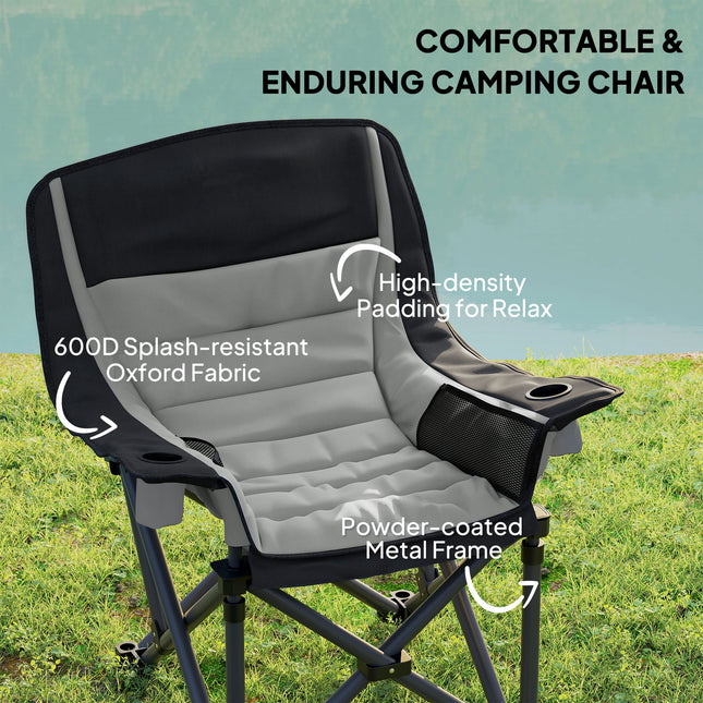 Upgraded Heavy-Duty Camping Chair – Extra Wide Folding Seat for Adults – With Insulated Cup Holder, Side Pockets & Carry Bag
