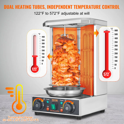 Electric Vertical Gyro Rotisserie Grill – 13lb Capacity Shawarma & Kebab Broiler for Home Kitchens & Parties