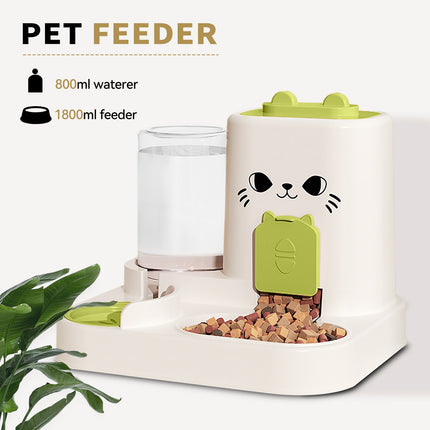 2-in-1 Automatic Cat Feeder and Water Dispenser – Dry & Wet Separation Food Bowls – Gravity Water Storage for Indoor Cats and Small Dogs