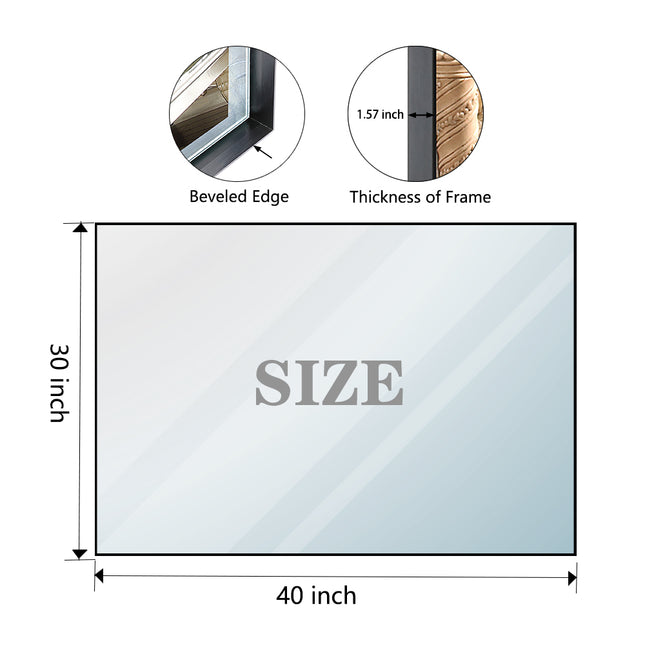 40" x 30" Glossy Black Bathroom Wall Mirror – Large Rectangular Vanity Mirror with Aluminum Frame – Modern Decorative Mirror for Home & Hotel
