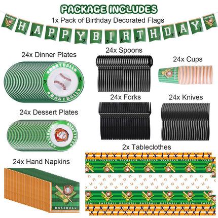 171-Piece Baseball Party Supplies Kit – All-in-One Birthday Disposable Dinnerware Set – Includes Plates, Cups, Cutlery, Napkins & Tablecloth – Sports Theme Party Decorations