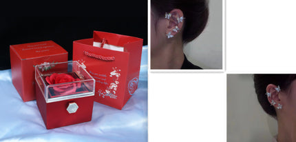 Creative Rotating Rose Jewelry Box – Eternal Soap Flower Gift Box for Necklace & Rings – Enchanted Spinning Rose Surprise for Valentine’s Day