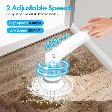 360 Power Scrubber – Cordless Electric Cleaning Tool with Long Handle – 6 Versatile Brush Heads for Kitchen, Window, and Car
