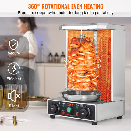 Electric Vertical Gyro Rotisserie Grill – 13lb Capacity Shawarma & Kebab Broiler for Home Kitchens & Parties