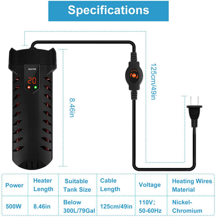 500W Submersible Aquarium Heater with External LED Controller – Adjustable Temperature Thermostat – For Freshwater & Saltwater Fish Tanks up to 79 Gallons
