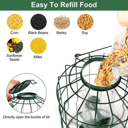 Metal Squirrel-Proof Wild Bird Feeder – 4-Port Chew-Proof Hanging Seed Dispenser – Durable Outdoor Feeder for Small Songbirds