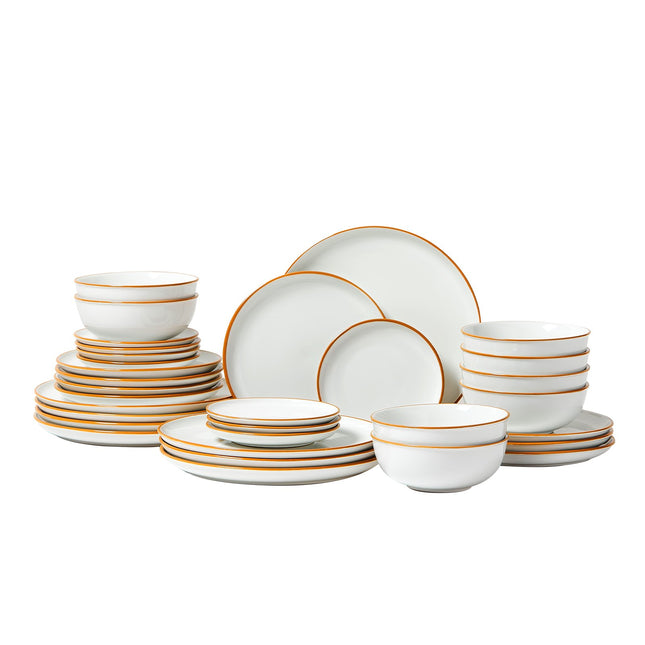 32-Piece Premium Ceramic Dinnerware Set – Complete Service for 8 – Elegant White Plates, Bowls & Mugs Collection