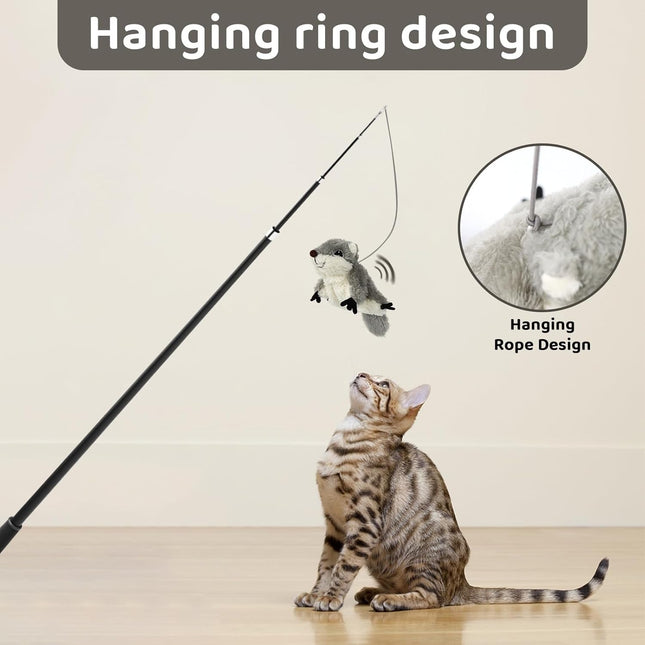 ProKel Interactive Flapping Squirrel Cat Toy – Realistic Moving Kitten Kicker Toy – USB Rechargeable & Touch-Activated Toy with Catnip for Indoor Cats
