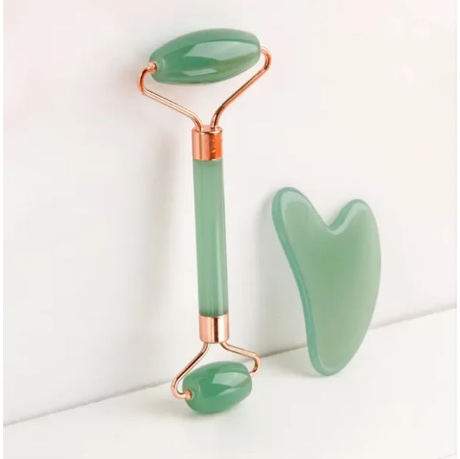 Ultimate Facial Sculpting Duo – Gua Sha Scraping Tool & Anti-Wrinkle Face Roller
