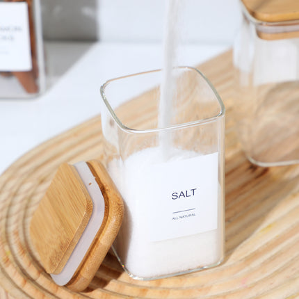 Minimalist 24-Pcs Spice Organizer Set – High-Quality Glass Jars with Natural Bamboo Lids & Collapsible Funnel