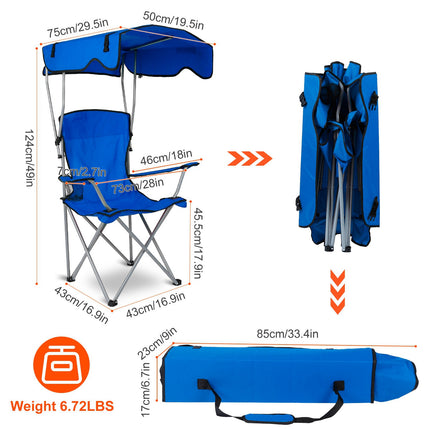 Heavy-Duty Ocean Blue Camping Chair with Canopy – 330lbs Capacity Folding Chair – Sunshade & Rain Shelter for Beach, Fishing & Patio
