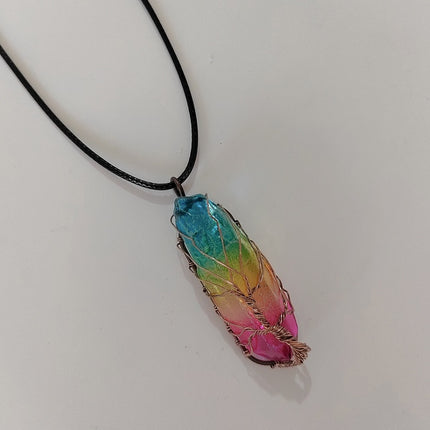Natural Crystal Pillar Tree of Life Pendant – Hand-Wrapped Wire Stone Necklace – Spiritual Healing Jewelry for Women