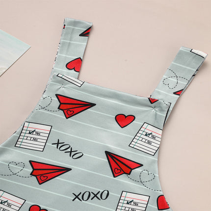 Baby Heart & Paper Plane Print Overalls – Adjustable Strap Cotton Romper – Unisex Spring & Fall Jumpsuit