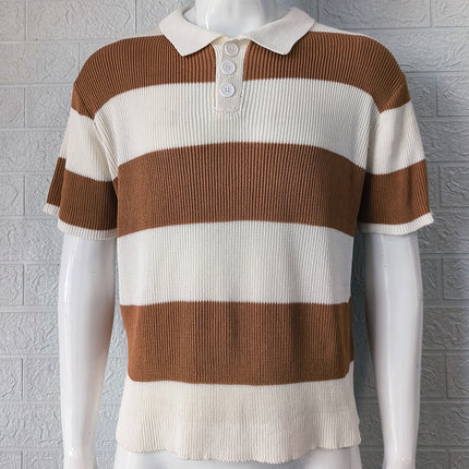 Men's Slim Fit Short Sleeve Polo Sweater – Lightweight Acrylic Knit Top – Stylish Color Block Lapel Shirt – Perfect for Summer Casual & Smart Casual Wear