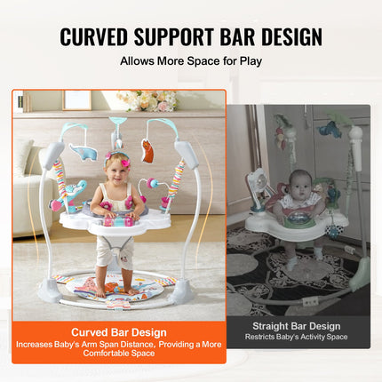 Baby Activity Center & Jumperoo – 360° Rotating Seat with Music & Lights – Adjustable Height Toddler Jumper with Developmental Toys
