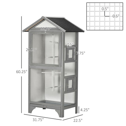 60-Inch Vertical Bird Flight Cage with Rolling Stand – Spacious Metal Bird House for Finches, Canaries, and Parakeets – Includes Storage Shelf