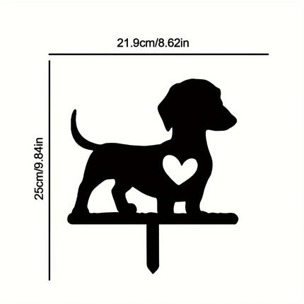 Dog memorial garden decoration featuring a heart-shaped cutout and rose detail