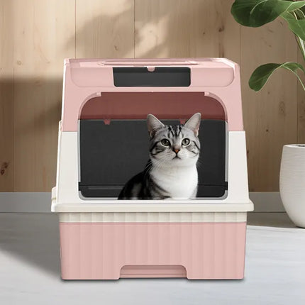 Modern High-Sided Cat Litter Box – Semi-Open Spacious Litter Pan with Splash Guard & Scoop for Multi-Cat Homes