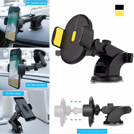 Universal Long Arm Car Phone Holder – Strong Suction Cup Dashboard & Windshield Mount – 360° Rotation Telescopic Stand for All Smartphones