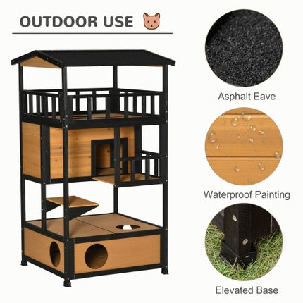 AuraShelter™ Outdoor Wooden Cat House – Weatherproof Wild Cat Shelter – Elevated Outdoor Kitten House with Waterproof Roof for Garden & Patio