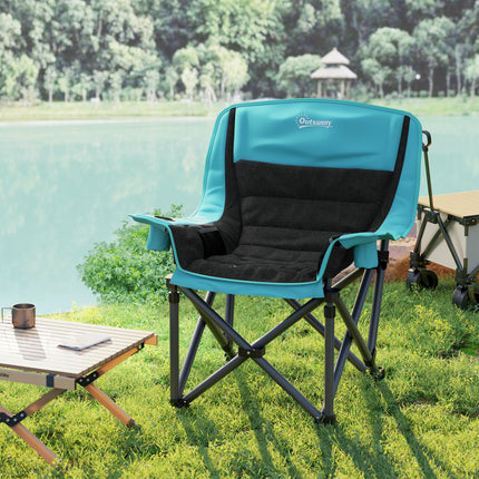 Forest Green Folding Camping Chair – Heavy-Duty Portable Outdoor Seat – With Side Pockets, Cup Holder & Carry Bag – Green & Black
