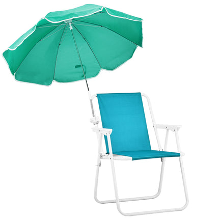 Lightweight Folding Beach Chair with Removable Sun Umbrella – 265lbs Capacity – Portable Camping Chair for Picnic, Concerts & Outdoor Activities