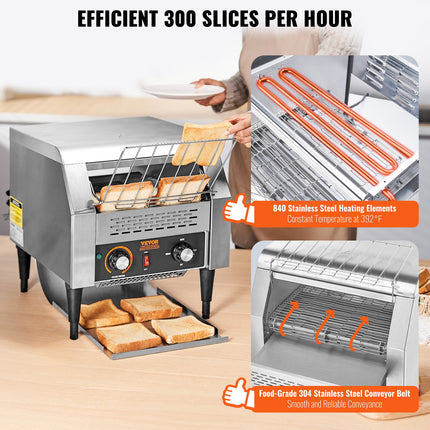 Commercial Conveyor Toaster – 300 Slices/Hour Heavy Duty Toaster – Stainless Steel Electric Bread & Bagel Toaster for Restaurants