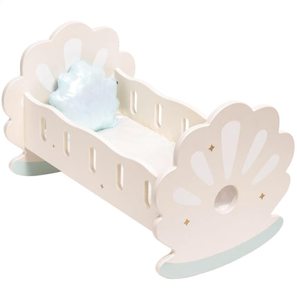 Robotime Wooden Baby Doll Crib – Rocking Cradle for 18-Inch Dolls – Includes Soft Bedding Set – Premium Doll Furniture for Pretend Play