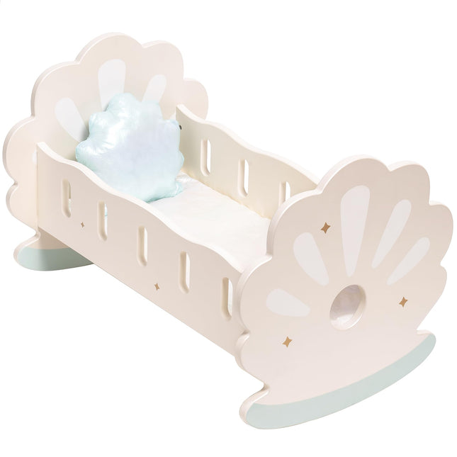 Robotime Wooden Baby Doll Crib – Rocking Cradle for 18-Inch Dolls – Includes Soft Bedding Set – Premium Doll Furniture for Pretend Play