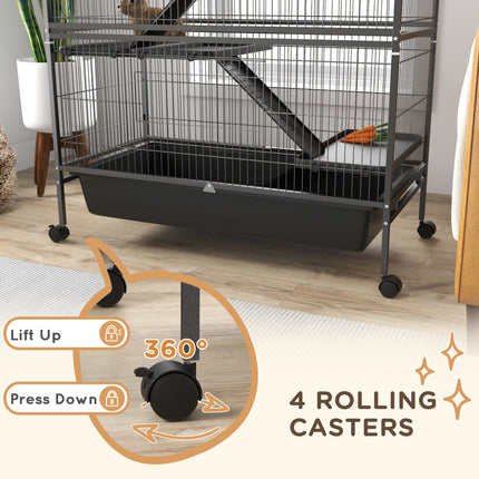 53.5” 5-Tier Large Small Animal Cage – Heavy Duty Metal Ferret & Rabbit Hutch with Ramps – Indoor Pet Mansion on Wheels for Chinchillas & Guinea Pigs
