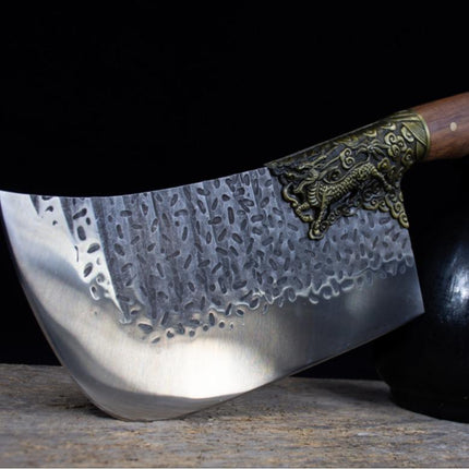 Professional Hand-Hammered Butcher Knife – High-Carbon Steel Dual-Use Meat & Bone Cleaver