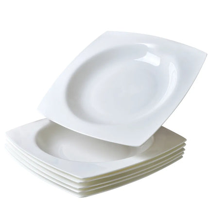 Square Ceramic Dinner Plate Set of 6 – Elegant White Bone China Salad Plates for Fine Dining & Family Gatherings
