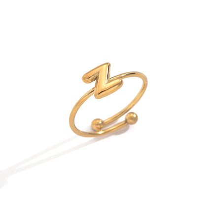 18K Gold Plated Initial Rings for Women – Adjustable Stainless Steel Letter A-Z Ring – Personalized Minimalist Jewelry – Waterproof & Tarnish-Free
