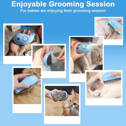 3-in-1 Steamy Cat Brush – Electric Steam Pet Grooming Brush for Shedding – Gentle Silicone Massage Comb for Cats & Dogs