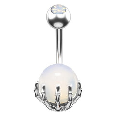 14G Skeleton Claw Opal Belly Button Ring for Gothic Styling - White