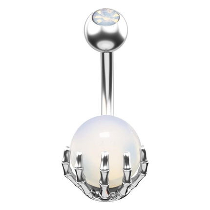 14G Skeleton Claw Opal Belly Button Ring for Gothic Styling - White