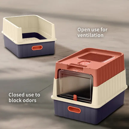 Drawer-Style Cat Litter Box with Scoop – Spacious Semi-Closed Litter Pan with High Shield Walls for Indoor Cats and Kittens