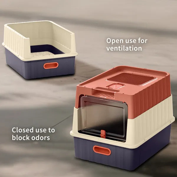 Drawer-Style Cat Litter Box with Scoop – Spacious Semi-Closed Litter Pan with High Shield Walls for Indoor Cats and Kittens