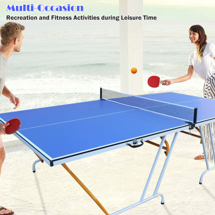 9ft Regulation Size Table Tennis Table – Foldable & Portable Ping Pong Table Set with Net, 2 Paddles, and 3 Balls – Indoor Family Game