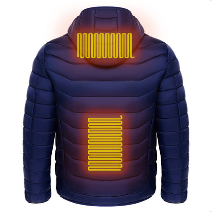 9-Zone Heated Puffer Jacket for Men – Electric Heating Winter Coat with Insulated Hood – USB Powered Thermal Windbreaker